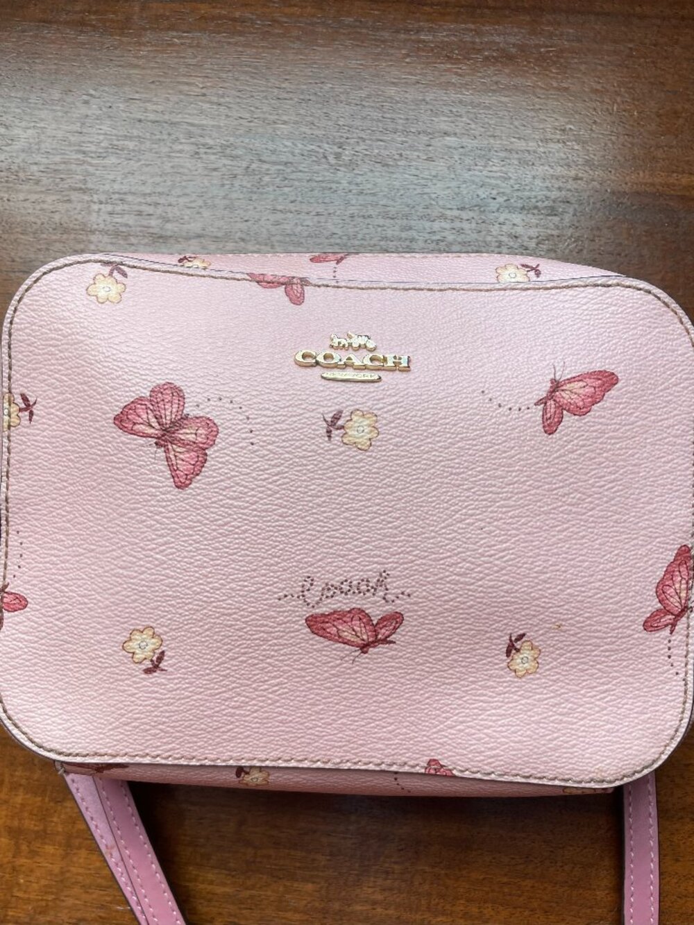 Coach Pink Butterfly Print Crossbody Bag with Gold Logo
